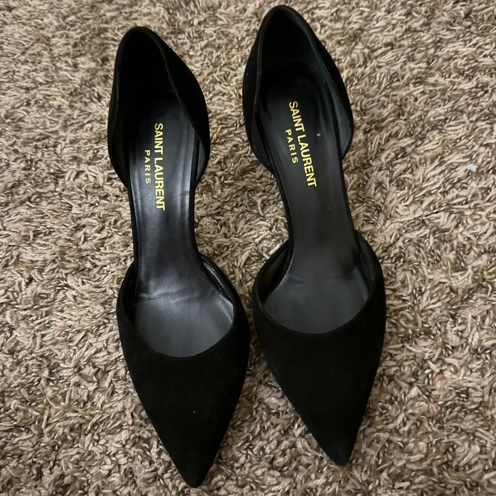 Saint Laurent Paris Black Suede D’Orsay Pointed Toe Stiletto Heels | Designer - Picture 3 of 10